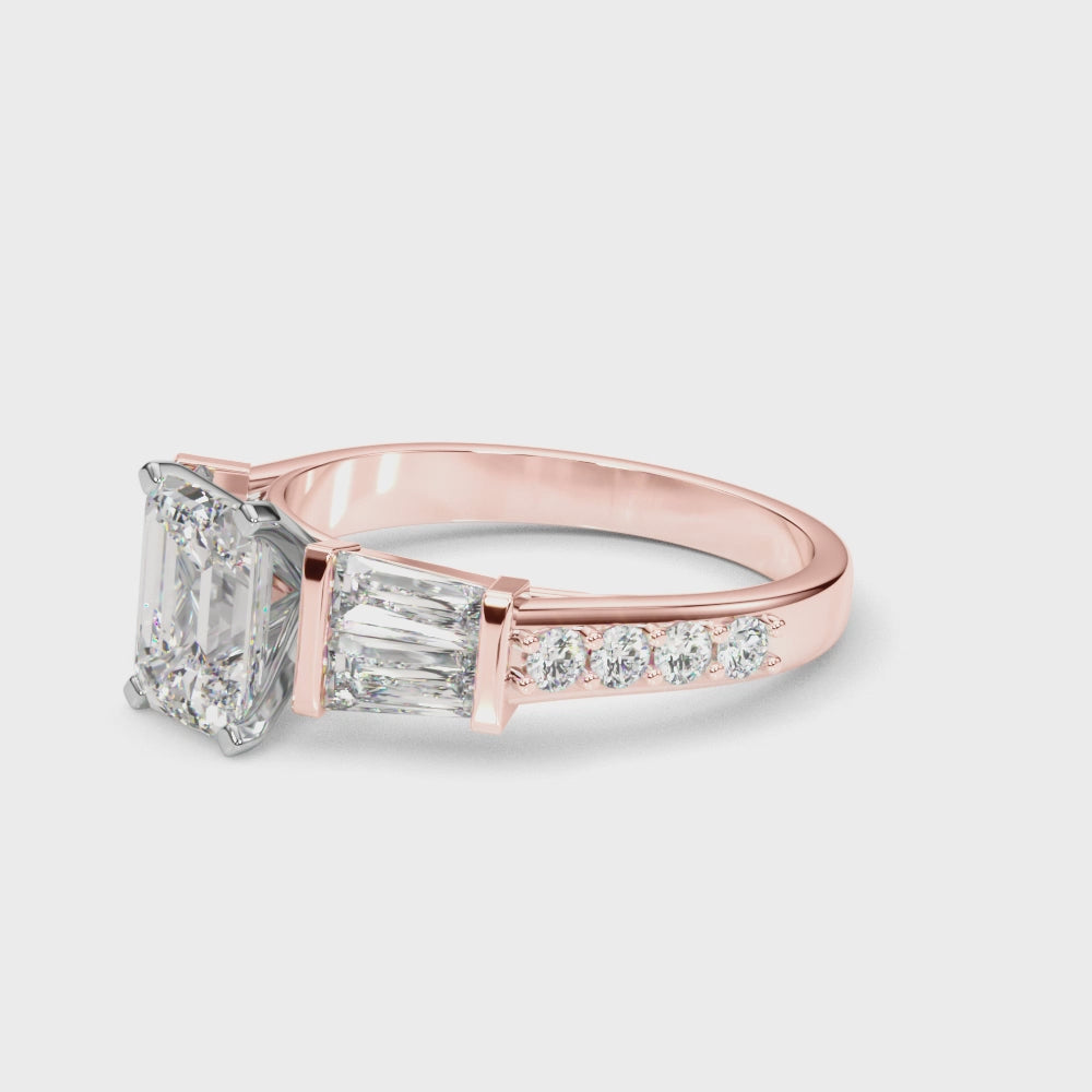 Rose gold Radiant Solitaire Baguette Side Stone Channel Set Engagement Ring 3