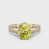 Yellow gold Fancy Yellow Oval Cut Diamond Solitaire Engagement Ring with Split Shank Pavé Band