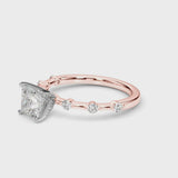 Rose gold Princess Solitaire Diamond Ring with Bezel Set Side Stones and Prong Setting