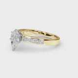 Yellow gold Pear Solitaire Diamond Ring with Channel-Set Band and Four-Prong Setting