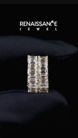 Yellow gold Emerald Diamond Huggie Hoop Earrings