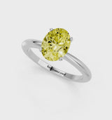 Platinum Fancy Yellow Oval Cut Diamond Solitaire Ring with Six-Prong Setting and Classic Band