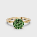 Yellow gold Fancy Green Round Cut Diamond Solitaire Ring with Six-Prong Setting and Classic Band