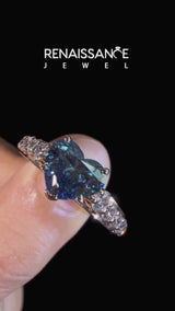 Rose gold Fancy Blue Heart Cut Brilliant Diamond Pavé Band with Six-Prong Setting