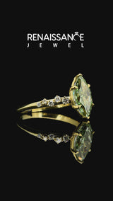 Yellow Gold Marquise Solitaire Engagement Ring Setting for Fancy Green Center with Graduated Accents