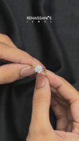 Yellow gold Pear Cut Diamond Solitaire Ring with Pavé Band and Prong Setting