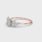 Rose gold Oval Diamond Floral Cluster Ring with Marquise Side Stones and Six-Prong Solitaire Setting