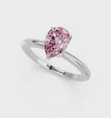 White gold Fancy Pink Pear Cut Diamond Solitaire Ring with Six-Prong Setting and Classic Band
