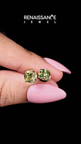 Yellow gold Princess Cut Peridot Stud Earrings