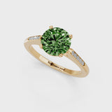 Yellow gold Fancy Green Round  Cut Channel Set Solitaire Engagement Ring with Four-Prong Setting
