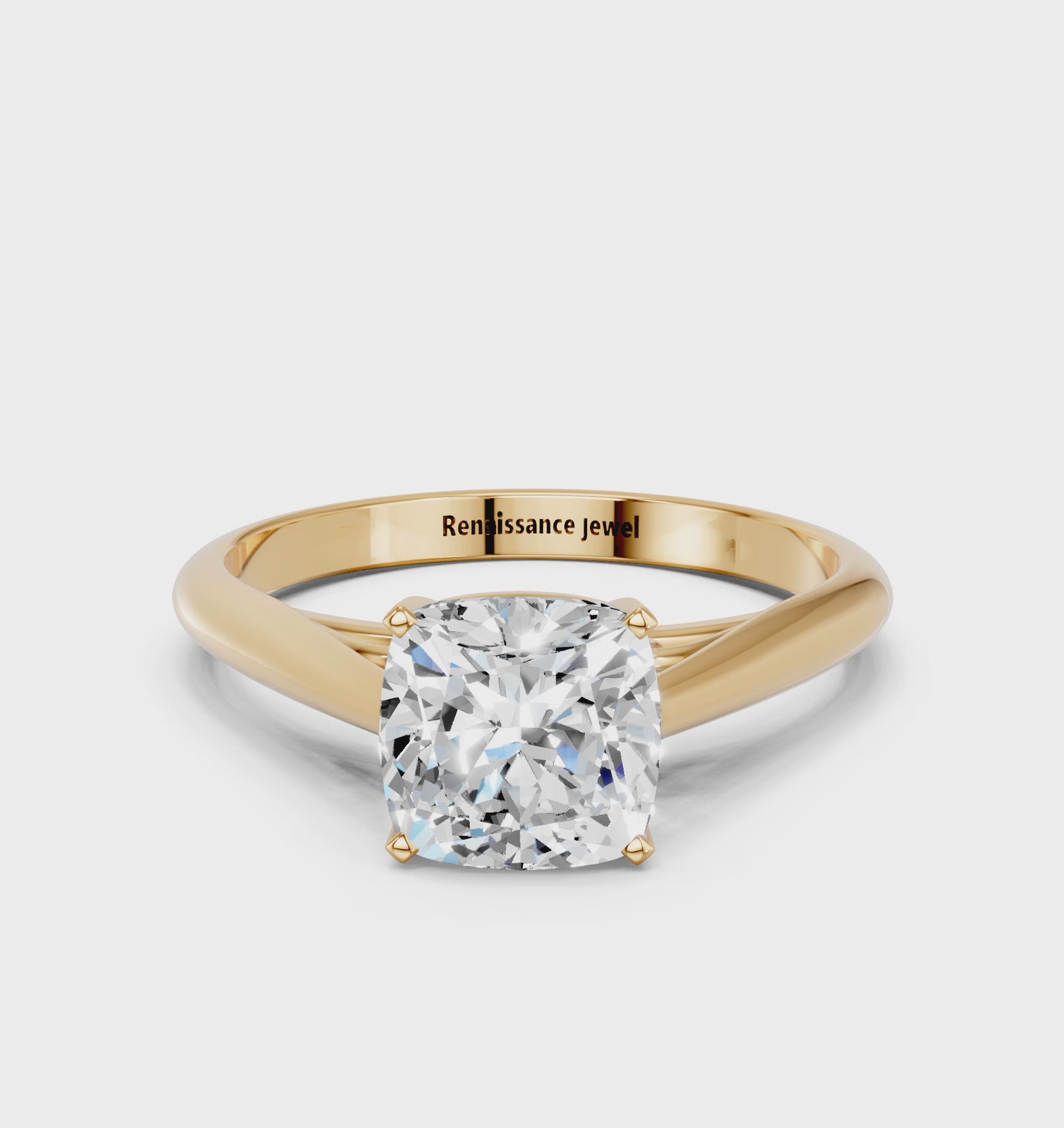 Yellow gold Cushion Solitaire Diamond Engagement Ring with Cathedral Setting and Four-Prong Mount on a Classic Band_121