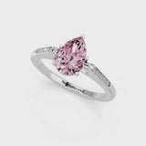 Silver Fancy Pink Pear  Cut Channel Set Solitaire Engagement Ring with Four-Prong Setting