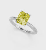 Silver Fancy Yellow Radiant Cut Diamond Solitaire Ring with Six-Prong Setting and Classic Band