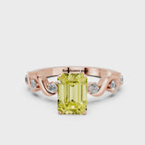 Rose gold Fancy Yellow Emerald  Solitaire Twisted Band with Prong Setting