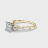 Yellow gold Princess Cut Diamond Solitaire Engagement Ring with Twisted Pavé Band and Four-Prong Setting