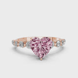 Rose gold Fancy Pink Heart Cut Solitaire Diamond Ring with Pave Band and Four-Prong Setting
