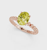Rose gold Fancy Yellow Oval Cut Diamond Solitaire Ring with Beaded Band and Prong Setting