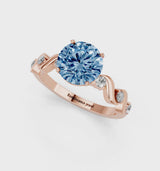 Rose gold Fancy Blue Round  Solitaire Twisted Band with Prong Setting