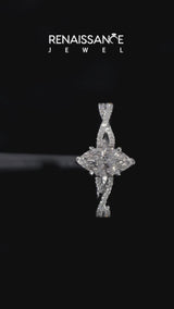 Platinum Marquise Cut Diamond Solitaire Engagement Ring with Twisted Pavé Band and Four-Prong Setting