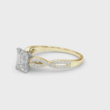 Yellow gold Radiant Cut Diamond Solitaire Engagement Ring with Twisted Pavé Band and Four-Prong Setting