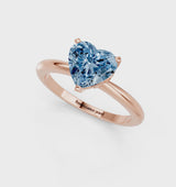 Rose gold Fancy Blue Heart Cut Diamond Solitaire Ring with Six-Prong Setting and Classic Band