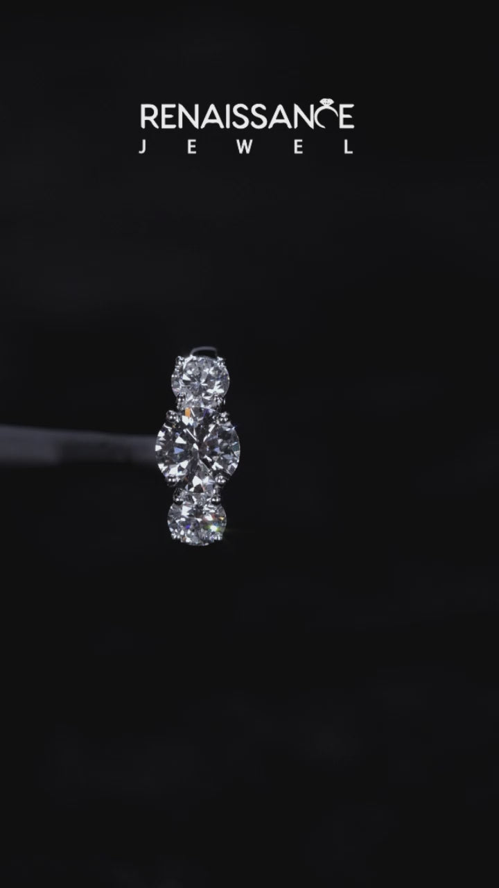 Silver Three-Stone Round Cut Diamond Engagement Ring with Flat Band and Four-Prong Setting 5