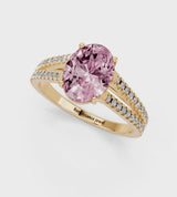 Yellow gold Fancy Pink Oval Cut Diamond Solitaire Engagement Ring with Split Shank Pavé Band