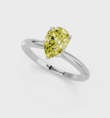 White gold Fancy Yellow Pear Cut Diamond Solitaire Ring with Six-Prong Setting and Classic Band