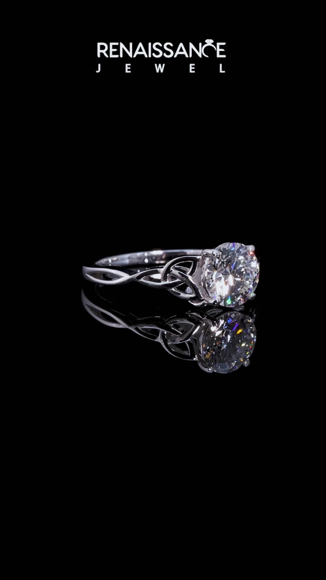 White gold Round Solitaire Celtic Knot Engagement Ring with Four-Prong Setting_23