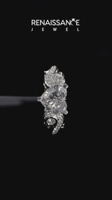 Silver Heart Cut Diamond Solitaire Ring with Milgrain Pavé Band and Four-Prong Setting