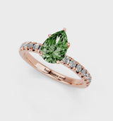 Rose gold Fancy Green Pear  Solitaire Pave Diamond Engagement Ring with Four-Prong Setting