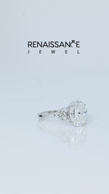 Silver Oval Cut Moissanite Solitaire Engagement Ring with Celtic Knot Band and Four-Prong Setting