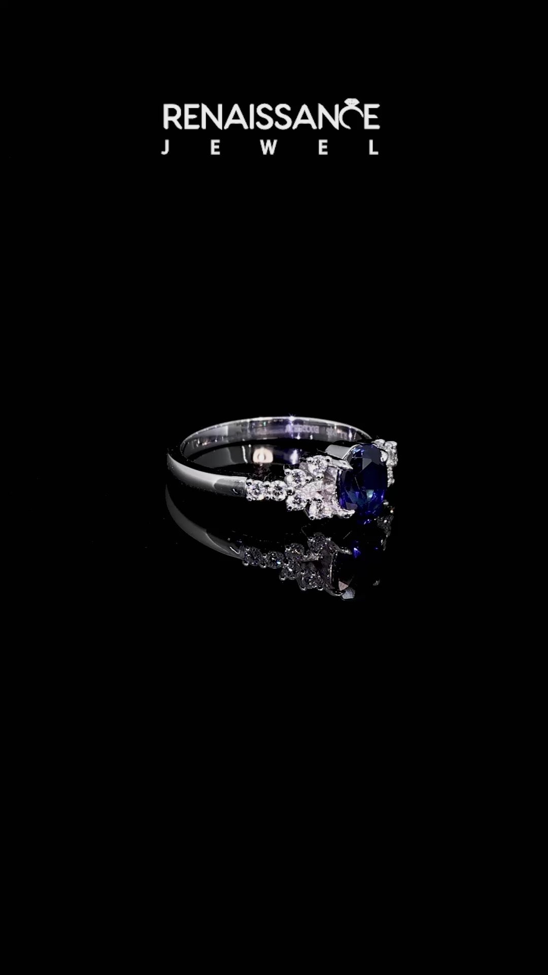Silver Oval Cut Blue Sapphire Ring with Side Stones and Four-Prong Setting_12