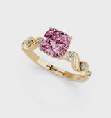 Yellow gold Fancy Pink Cushion  Solitaire Twisted Band with Prong Setting