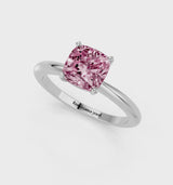 White gold Fancy Pink Cushion Cut Diamond Solitaire Ring with Six-Prong Setting and Classic Band