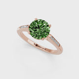 Rose gold Fancy Green Round  Cut Channel Set Solitaire Engagement Ring with Four-Prong Setting