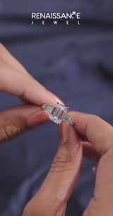 14K White Gold 2.53 Carat D VVS2 Emerald Solitaire Baguette Side Stone Channel Set Engagement Ring