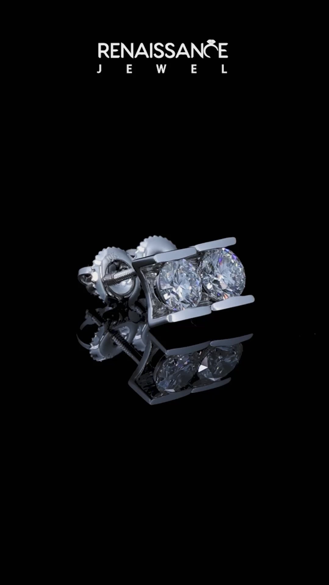 White gold Bar Set Round Diamond Stud Earrings in White Gold_11