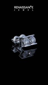 Silver Bar Set Round Diamond Stud Earrings in Silver