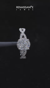 Silver Cushion Cut Diamond  Halo Twist Band Solitaire Prong Setting Ring