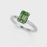 Platinum Fancy Green Emerald Cut Diamond Solitaire Ring with Six-Prong Setting and Classic Band