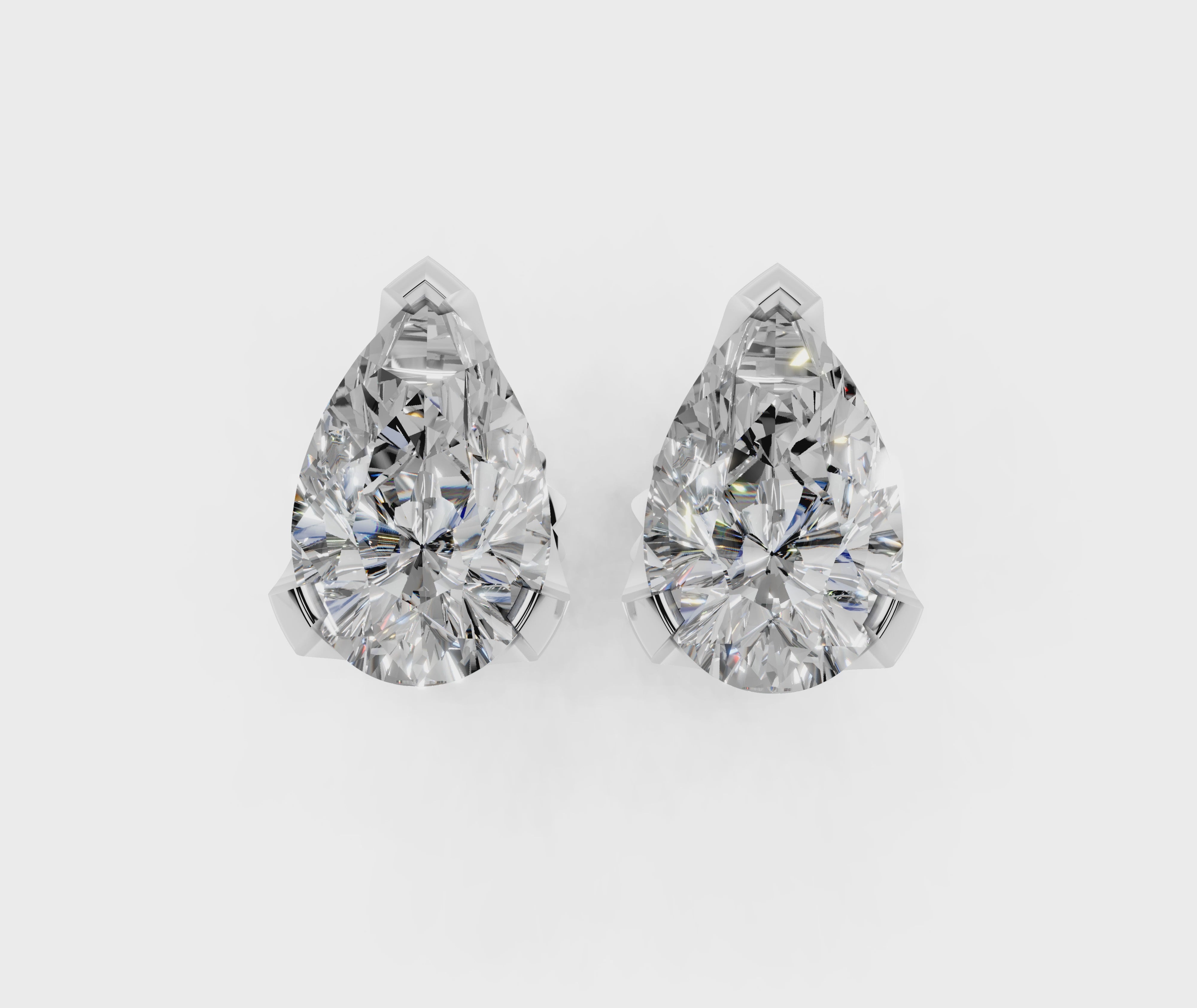 Silver Pear Brilliant Diamond Stud Earrings 3