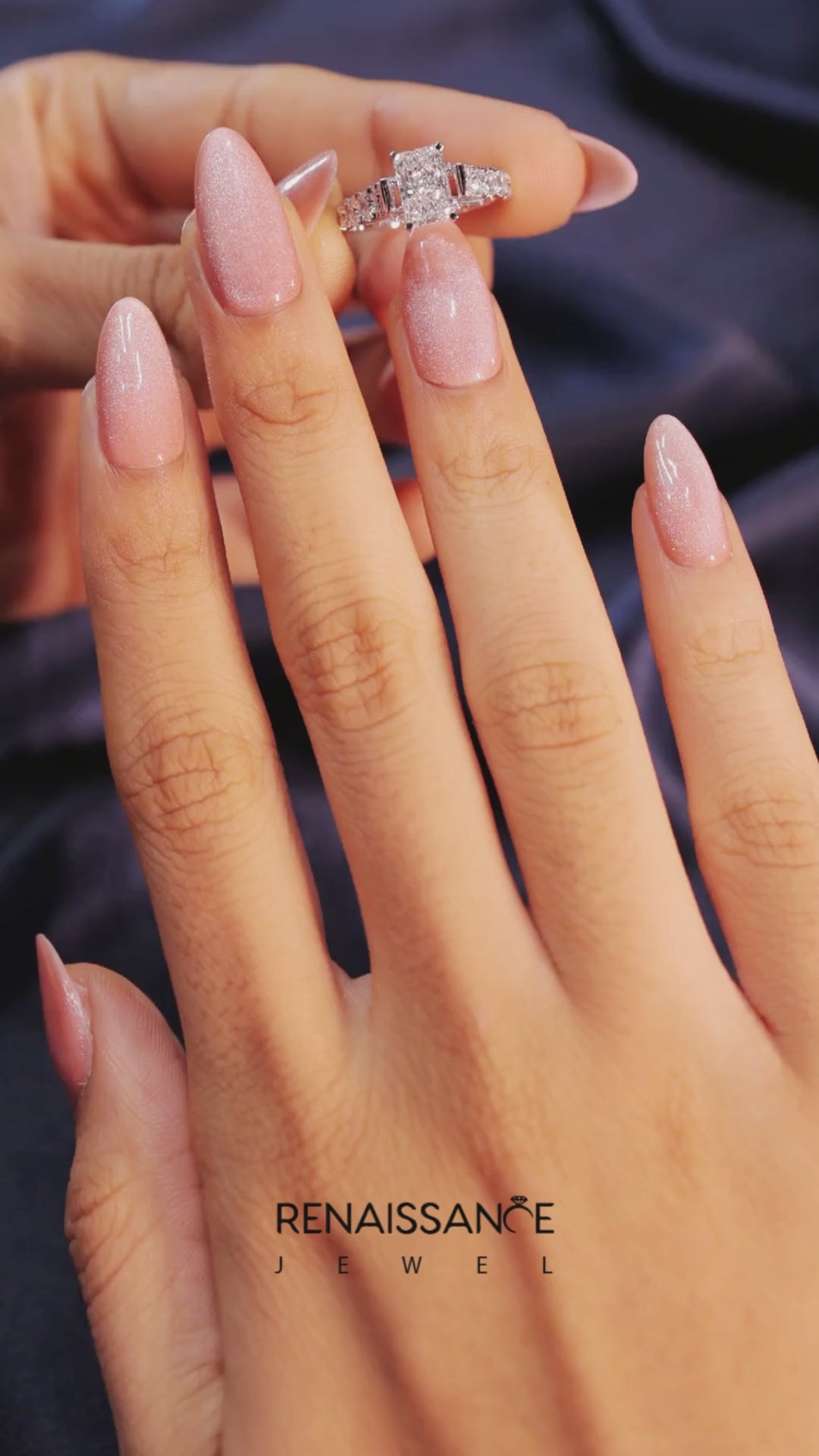 Silver Radiant Cut Diamond Pavé Band Solitaire with Four-Prong Setting 3