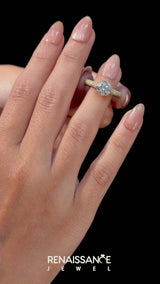 Yellow gold Marquise Cut Diamond Solitaire Ring with Three-Row Pavé Band and Four-Prong Setting