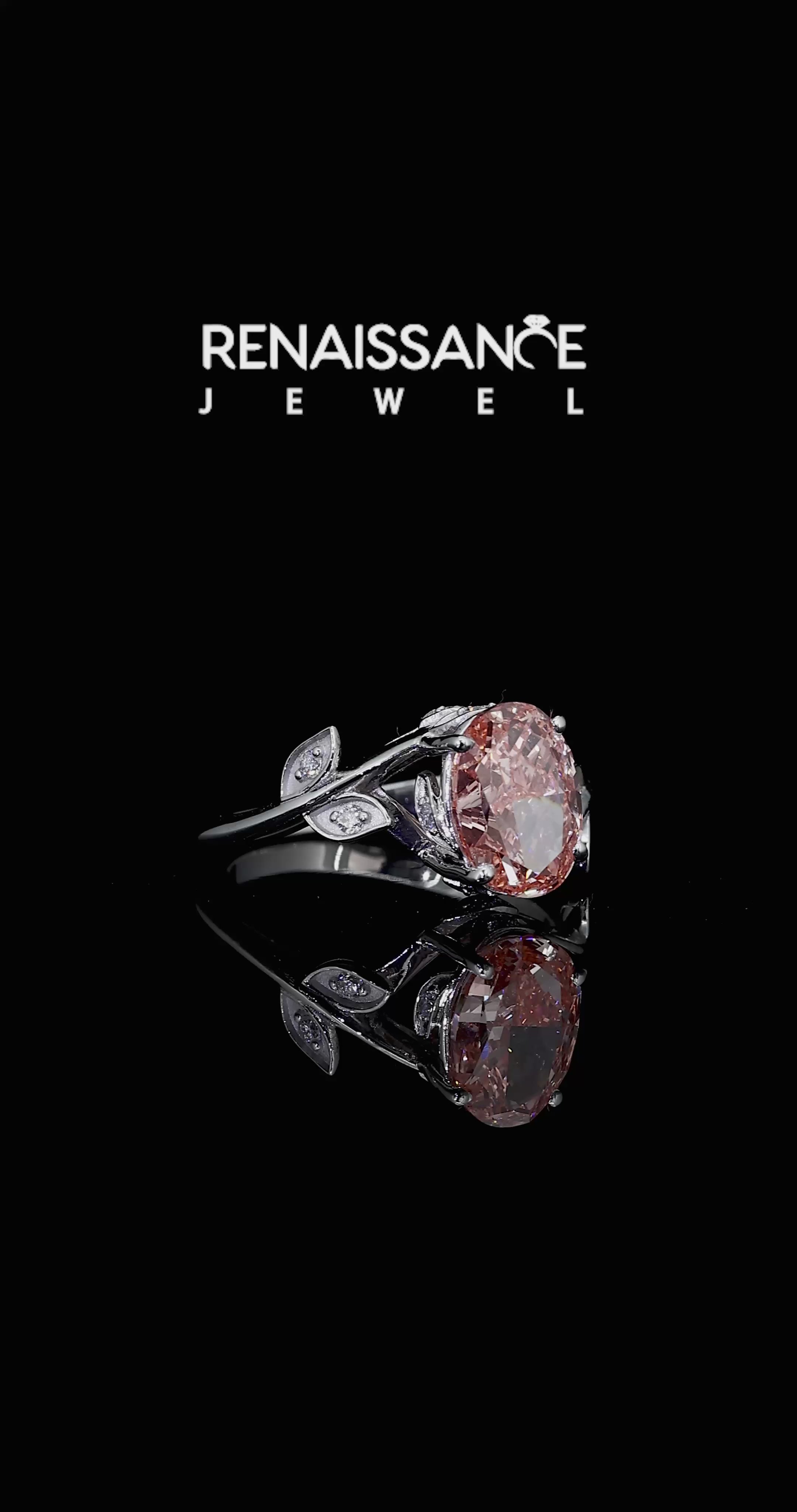 Platinum Fancy Pink Oval Cut Solitaire Twist Engagement Ring with Leaf Accents and Prong Setting_6