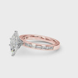 Rose gold Marquise Solitaire Diamond Ring with Channel-Set Baguette Band and Four-Prong Setting