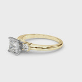 Yellow gold Three-Stone Princess Cut Diamond Solitaire with Prong Setting and Classic Band