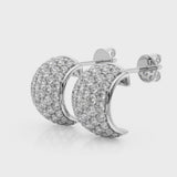 Silver Pavé Round Diamond Huggie Earrings with Prong Setting