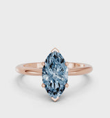 Rose gold Fancy Blue Marquise Cut Diamond Solitaire Ring with Six-Prong Setting and Classic Band