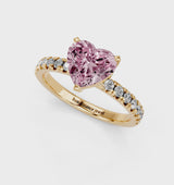 Yellow gold Fancy Pink Heart  Solitaire Pave Diamond Engagement Ring with Four-Prong Setting